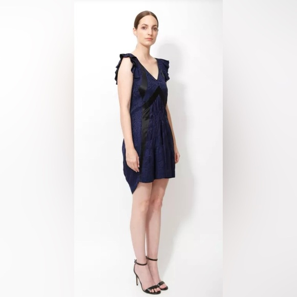 Balenciaga Silk Y2K Jacquard Ruffled Silk Dress 2009 Collection Navy & Black 🖤 6 - Picture 5 of 10